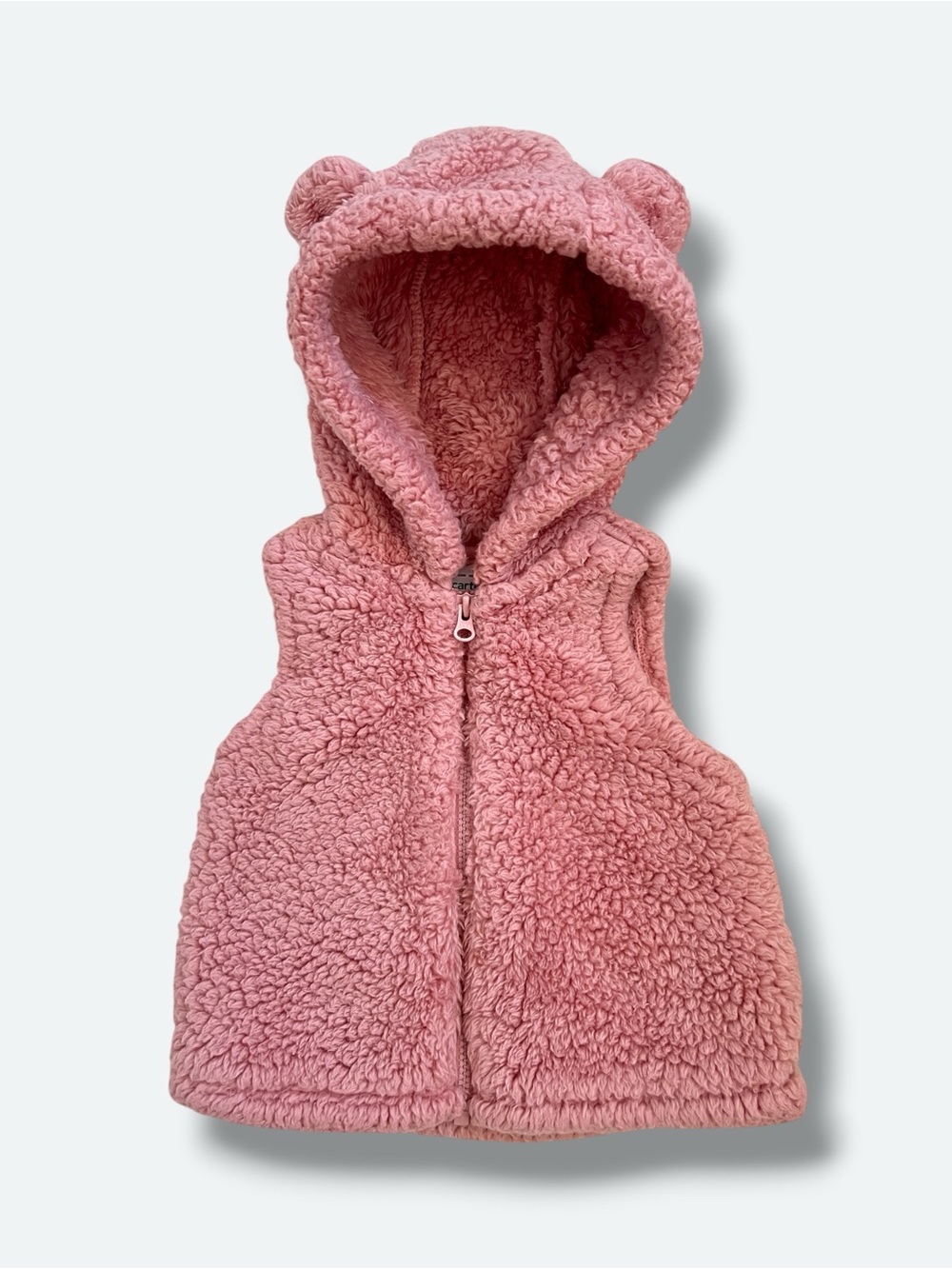 Carter’s Baby Girls 0-3M Pink Sherpa Fleece Bear Ear Hooded Zip Vest Cozy